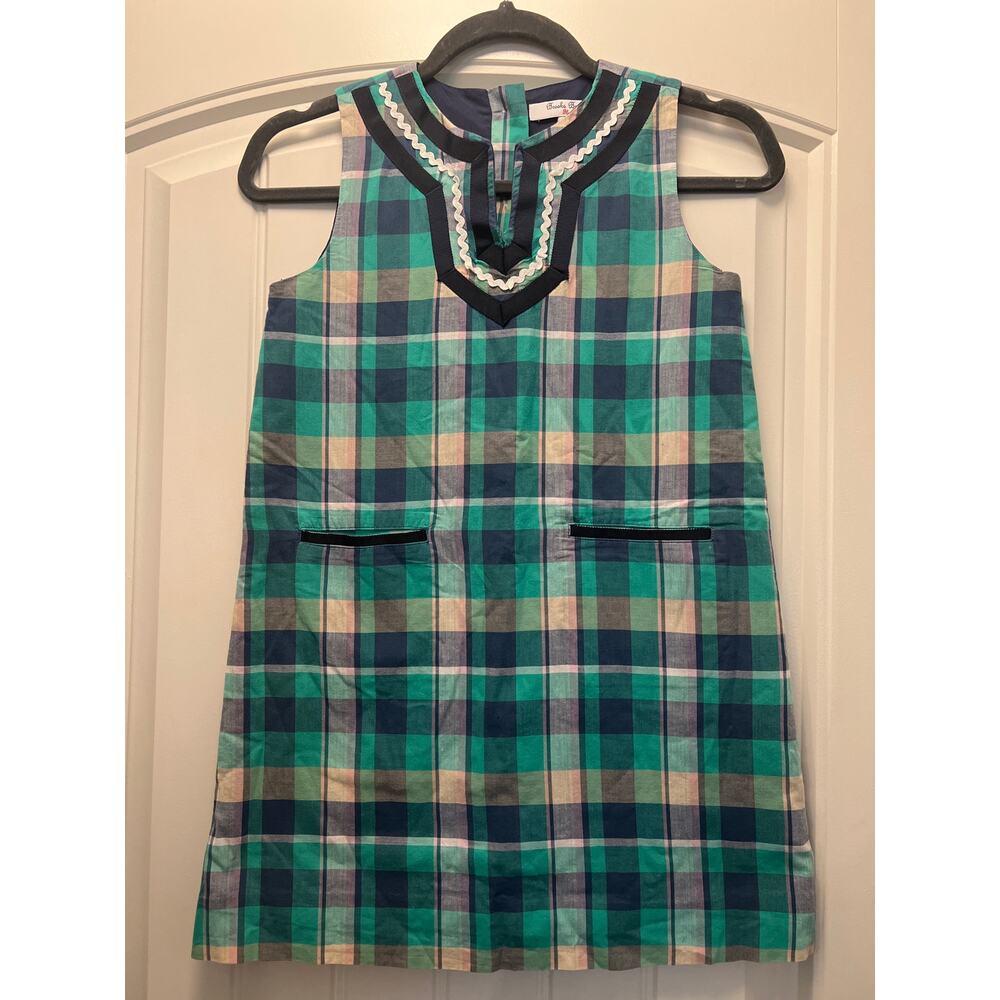 Girls Brooks Brothers Sleeveless Summer Plaid Classic Dress Size 12 Green Blue